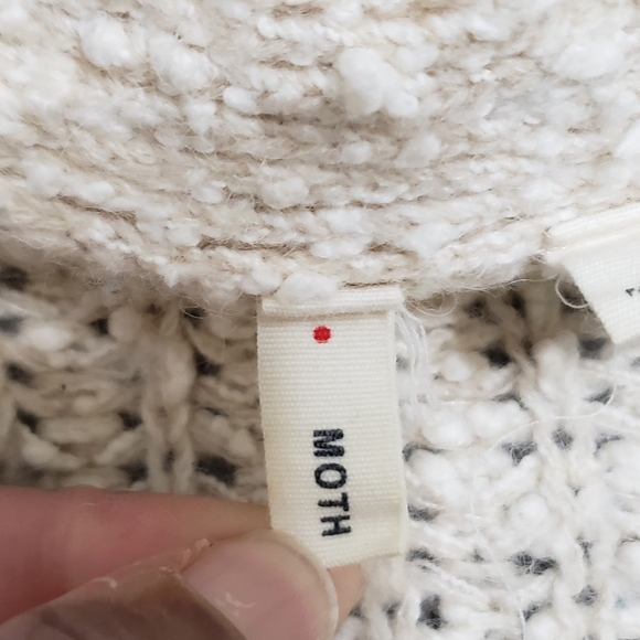 Anthropologie Moth Cotton Wool Alpaca Blend Chunky V-Neck Sweater Sz Medium - Picture 7 of 15